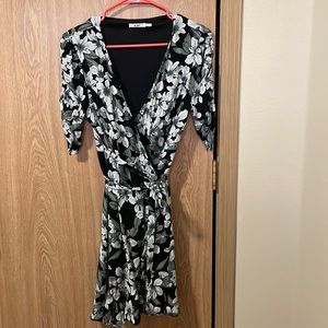 Green and Black Floral Midi Dress